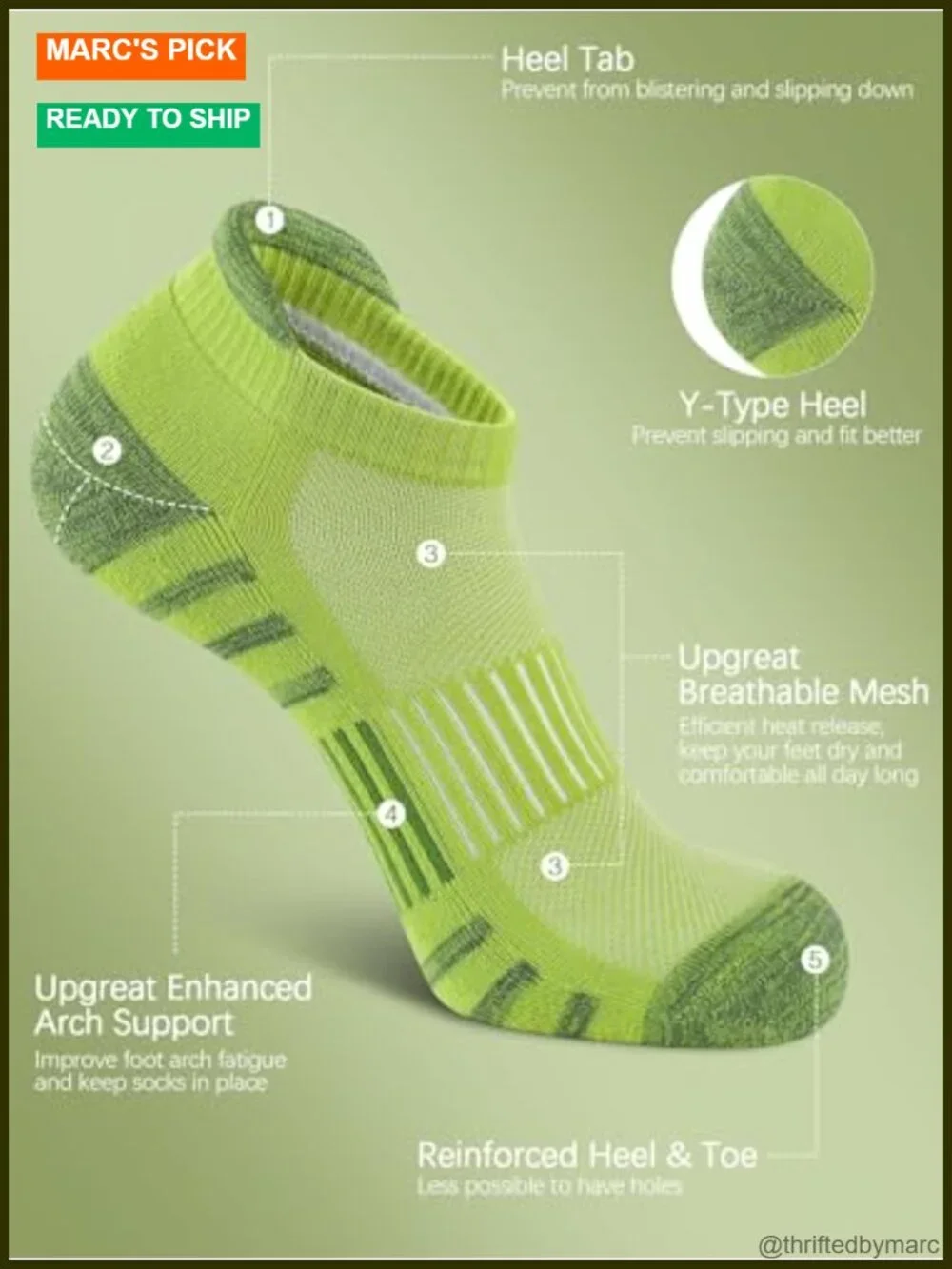 Athletic Running Ankle Cotton Socks, Low Cut Cushioned Anti-Blister Tab Sports